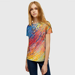 Футболка женская Смешение масляных красок синий жёлтый красный живо, цвет: 3D-принт — фото 2