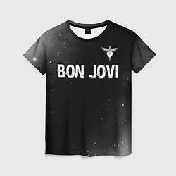 Женская футболка Bon Jovi glitch на темном фоне посередине
