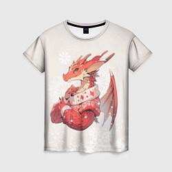 Футболка женская Красный дракон в свитере, цвет: 3D-принт