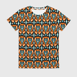 Футболка женская Чёрно - оранжевый мелкий узор в стиле икат, цвет: 3D-принт