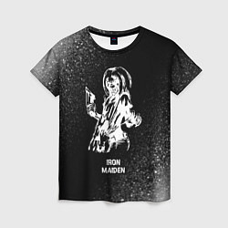 Женская футболка Iron Maiden glitch на темном фоне