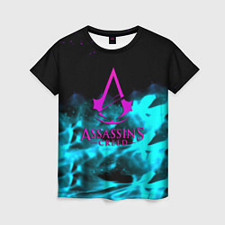 Женская футболка Assassins Creed flame neon