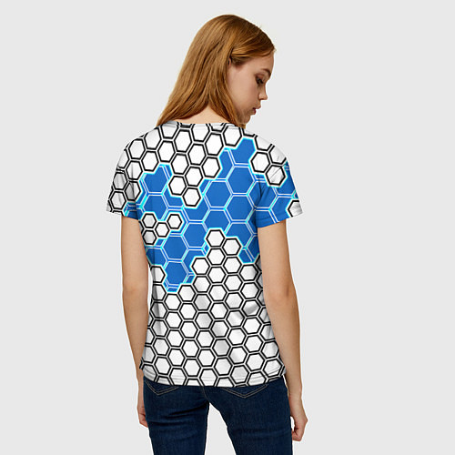 Женская футболка Синяя энерго-броня из шестиугольников / 3D-принт – фото 4