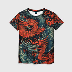 Женская футболка Красный и серый дракон