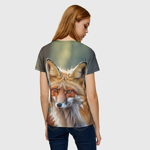 Женская футболка Портрет лисы с осенними листьями / 3D-принт – фото 4
