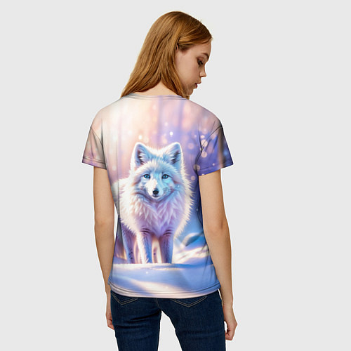 Женская футболка Заснеженный зимний пейзаж с песцом / 3D-принт – фото 4