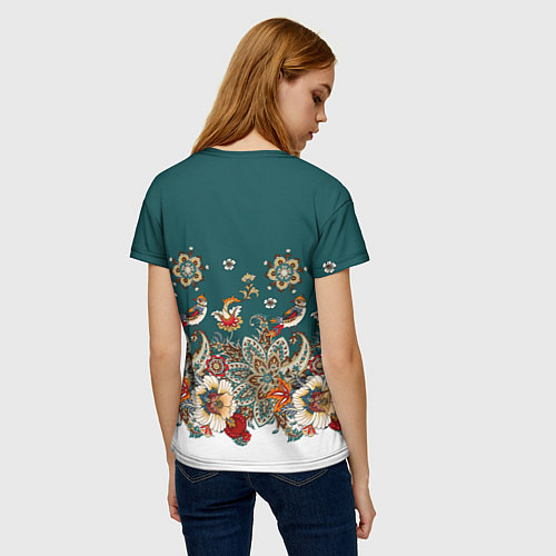 Женская футболка Индийский орнамент с птицами / 3D-принт – фото 4
