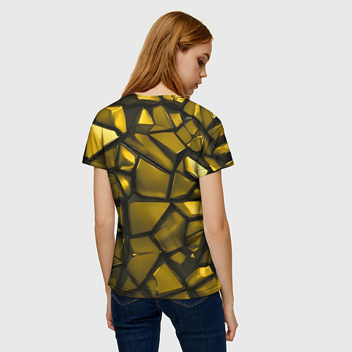 Женская футболка Золотые хромированные осколки / 3D-принт – фото 4
