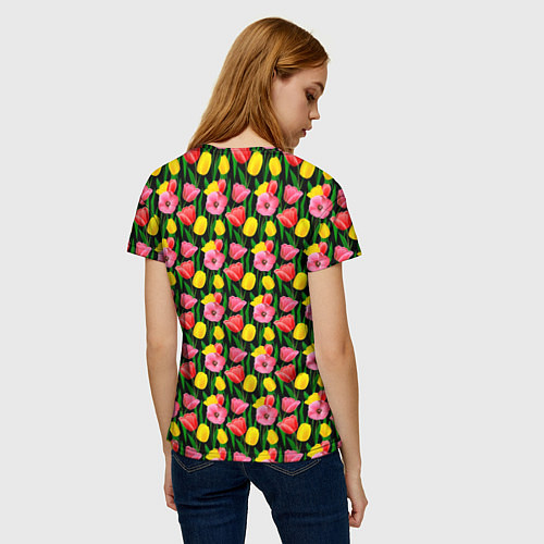 Женская футболка Разноцветные тюльпаны / 3D-принт – фото 4