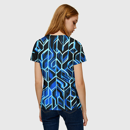 Женская футболка Синие полосы на чёрном фоне / 3D-принт – фото 4
