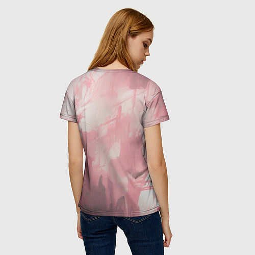 Женская футболка Девушка киборг на розовом фоне / 3D-принт – фото 4