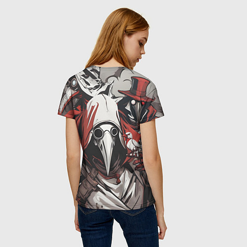 Женская футболка Чумные доктора и птица / 3D-принт – фото 4