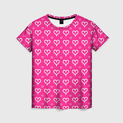 Женская футболка Сердечки паттерн насыщенный розовый