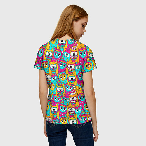 Женская футболка Разноцветные совы / 3D-принт – фото 4