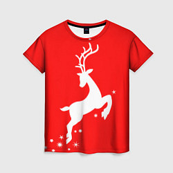 Женская футболка Рождественский олень Red and white