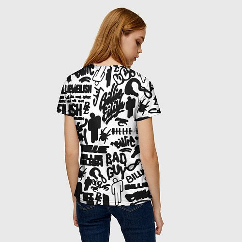 Женская футболка Билли Айлиш автографы черно белый / 3D-принт – фото 4