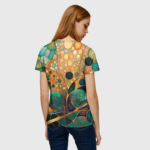 Женская футболка Вдохновение Климтом - изумрудная абстракция с круг / 3D-принт – фото 4