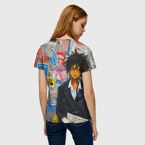 Женская футболка Аниме пацан на фоне стены / 3D-принт – фото 4