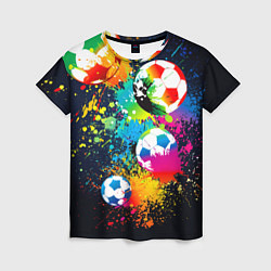 Женская футболка Разноцветные футбольные мячи