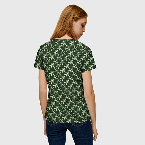 Женская футболка Паттерн снежинки тёмно-зелёный / 3D-принт – фото 4