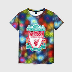 Женская футболка Liverpool все logo неон