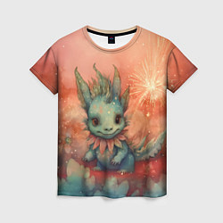 Женская футболка Праздничный дракон с искрами