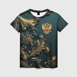 Женская футболка Герб России и бирюзовый фон