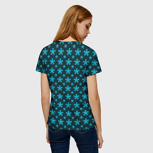 Женская футболка Паттерн снежинки тёмно-бирюзовый / 3D-принт – фото 4