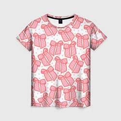 Женская футболка Узор с розовыми бантами в горошек
