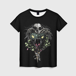Женская футболка Змея череп цветы