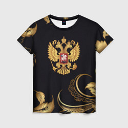 Женская футболка Золотой герб России и объемные листья