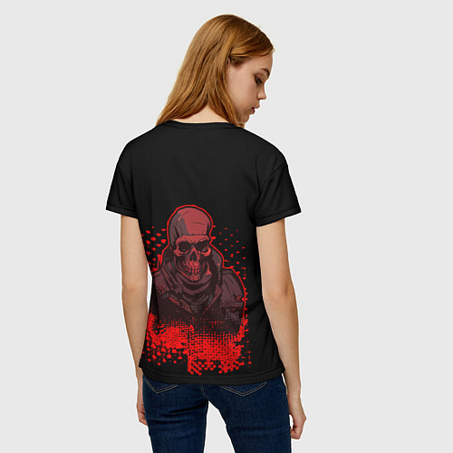 Женская футболка Красный скелет на чёрном фоне / 3D-принт – фото 4