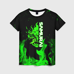 Женская футболка Samurai green fire toxic