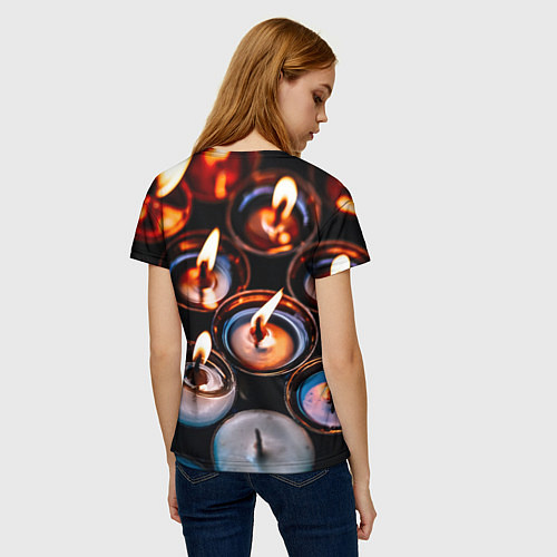 Женская футболка Новогодние горящие свечи / 3D-принт – фото 4