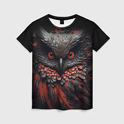 Женская футболка Черная сова с красными крыльями