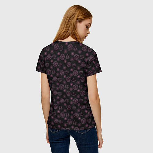 Женская футболка Тёмно-розовый паттерн цветы / 3D-принт – фото 4