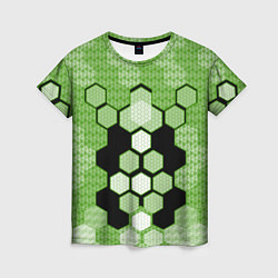 Женская футболка Зелёная кибер броня hexagons