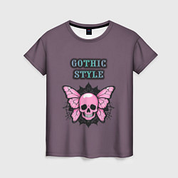 Женская футболка Gothic style - череп с бабочкой