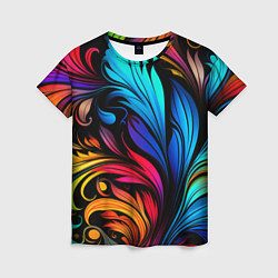 Футболка женская Паттерн с узорами на черном фоне, цвет: 3D-принт