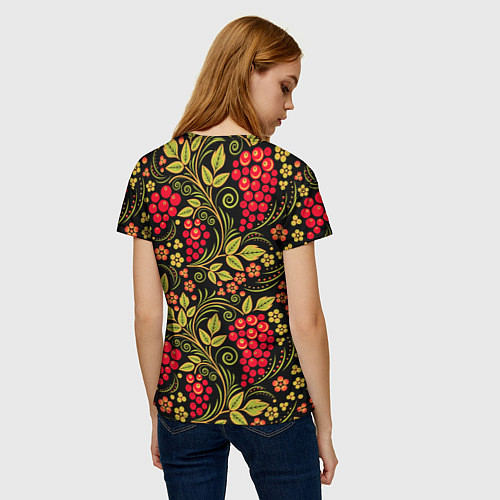 Женская футболка Хохломская роспись красные ягоды / 3D-принт – фото 4