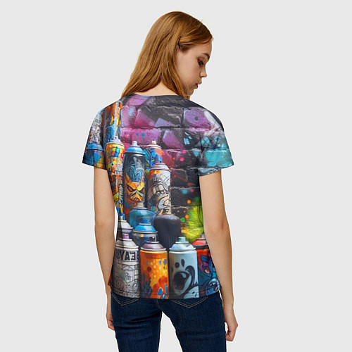 Женская футболка Баллончики с краской - граффити / 3D-принт – фото 4