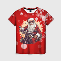 Женская футболка Санта на мотоцикле