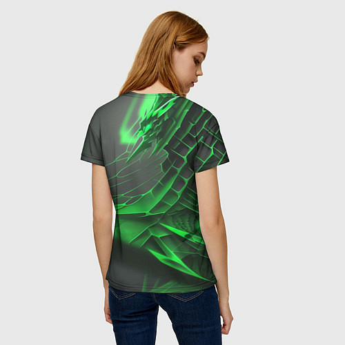 Женская футболка Зелёная сеть на чёрном фоне / 3D-принт – фото 4