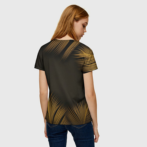 Женская футболка Тонкие золотые листья на черном фоне / 3D-принт – фото 4