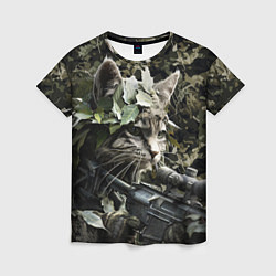 Женская футболка Кот снайпер в камуфляже