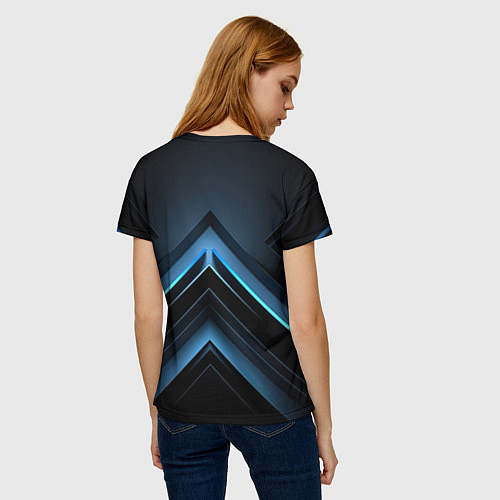 Женская футболка Черная абстракция с синим неоновым ярким свечением / 3D-принт – фото 4