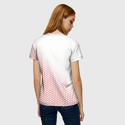 Женская футболка Красно-белый соты / 3D-принт – фото 4