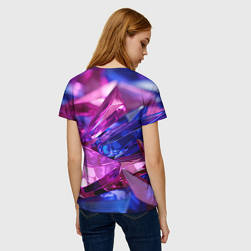 Женская футболка Розовые и синие битые стекла / 3D-принт – фото 4