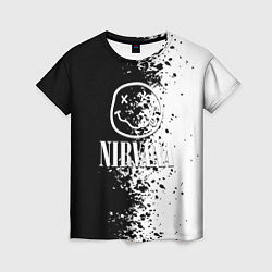Женская футболка Nirvana чернобелые краски рок