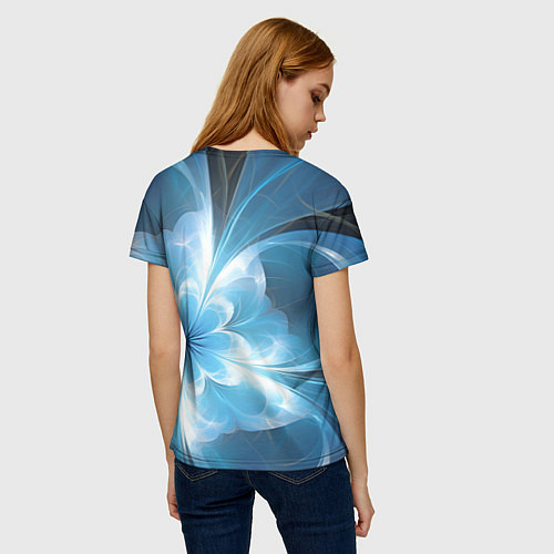 Женская футболка Голубой фрактальный цветок / 3D-принт – фото 4